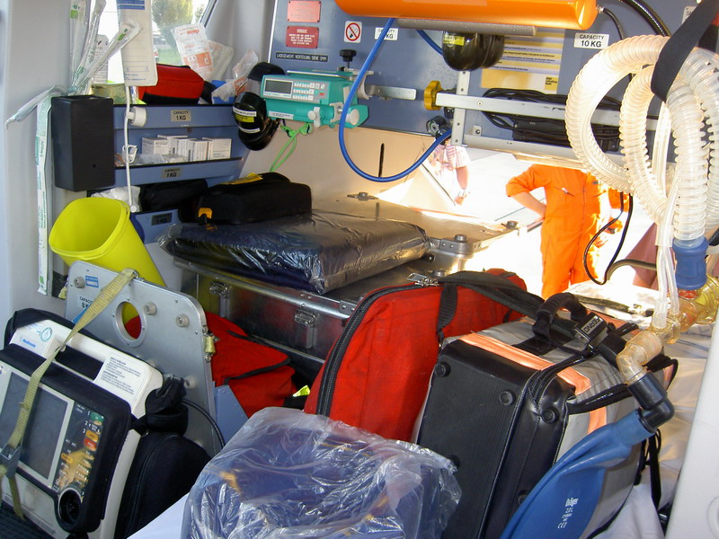 Airambulance cabin filled with Medical Equipment